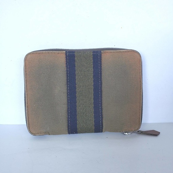 Hermes Handbags - Hermes Herline Paris Green Cotton Zip Around Medium Compact Wallet Clutch Cotton